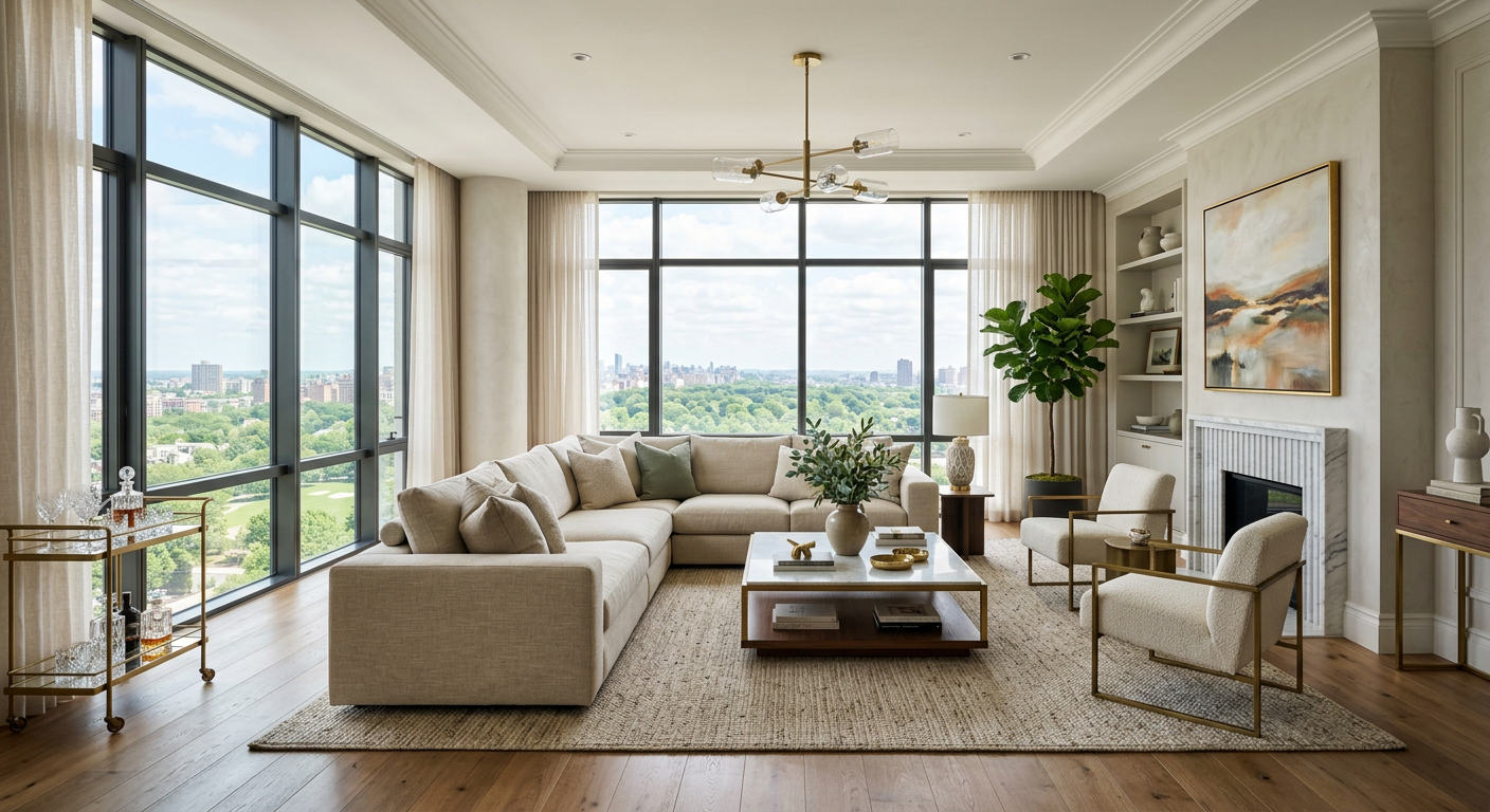 Artistic impression of a spacious living room in an Arvind ITPL 4 BHK apartment
